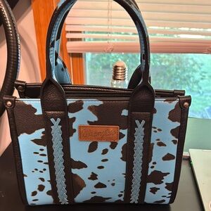 Western Style Blue and Brown Handbag